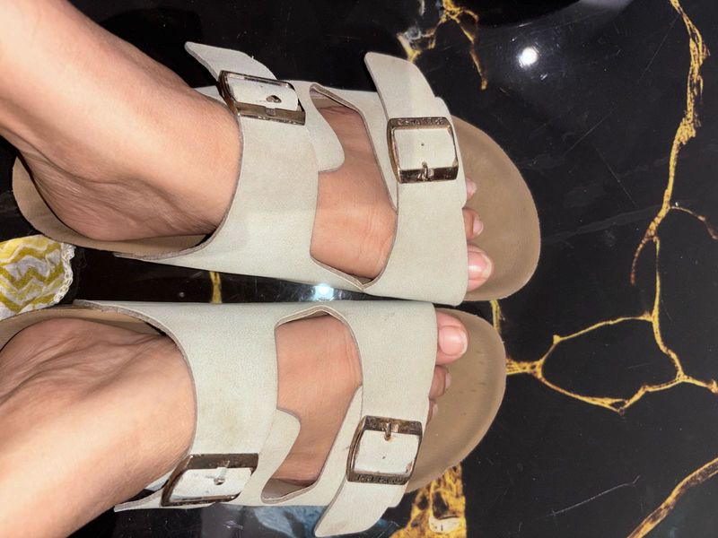 Cream Double Strap Sandals