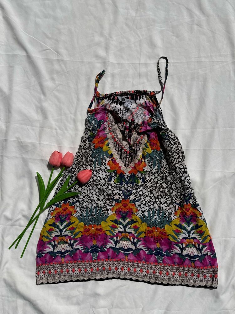 Boho Floral Print Spaghetti Strap Top