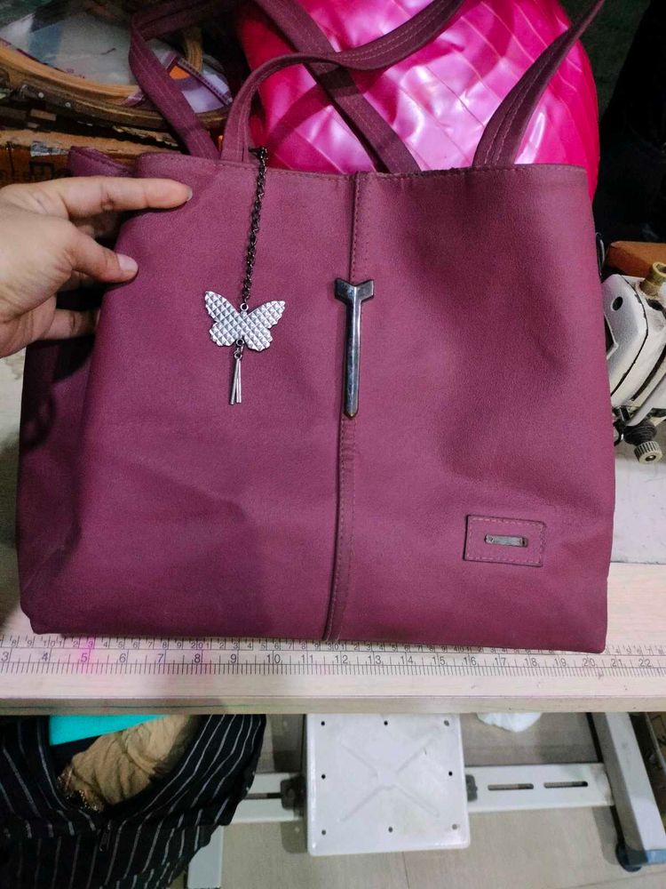Chic Maroon Tote Bag with Butterfly Charm