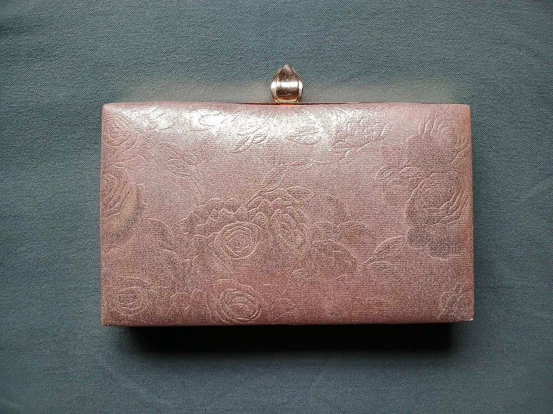 Elegant Rose Embossed Rosegold Clutch Bag