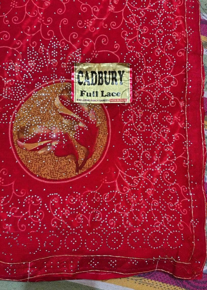 Exquisite Red Saree with Embellishments