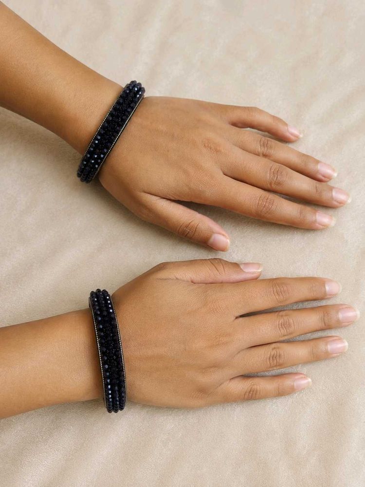 Elegant Black Beaded Bangles (Set of 2)