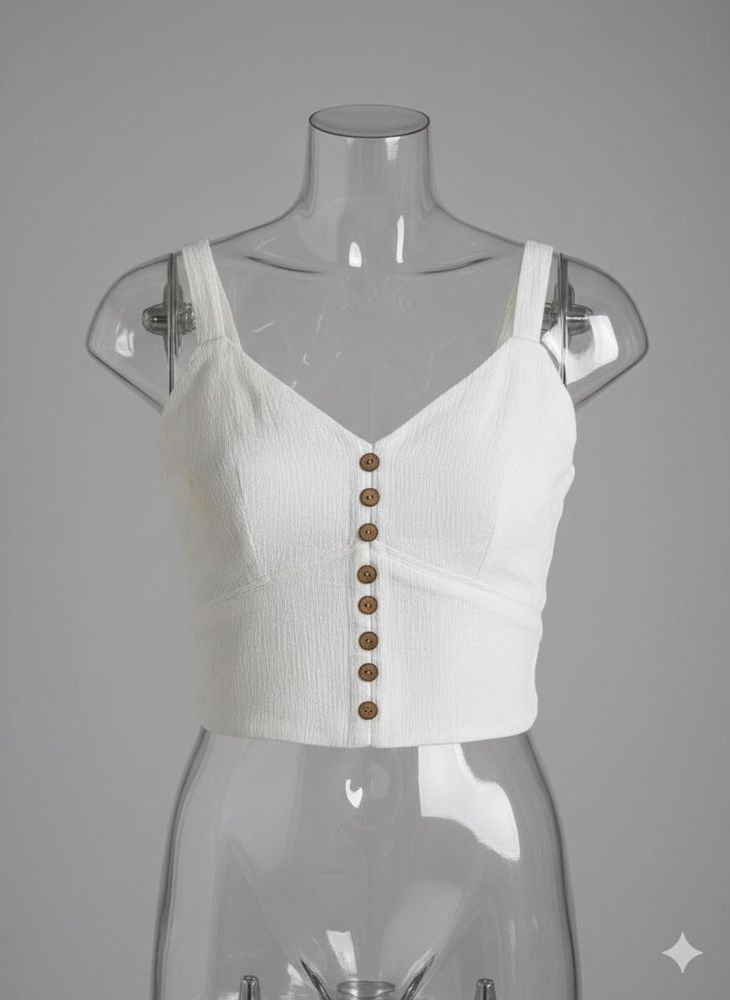 White Button-Up Crop Top