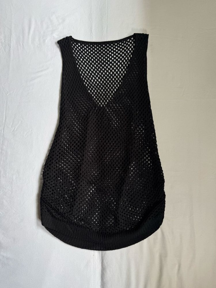 Black fishnet mesh tank top