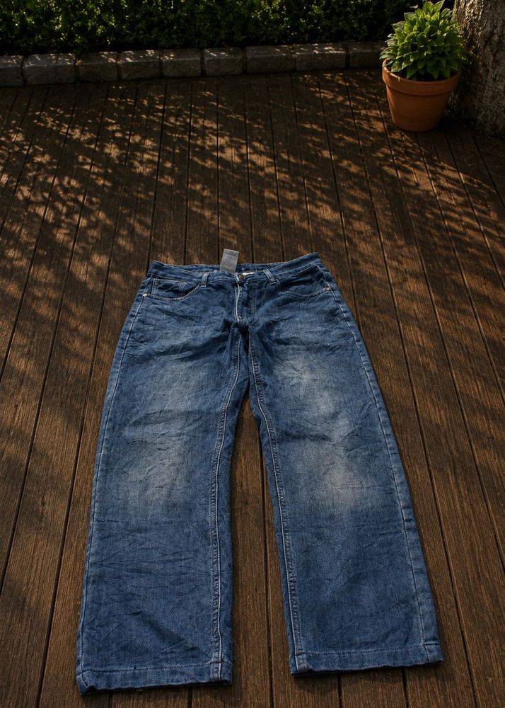 Wide Leg Blue Denim Jeans