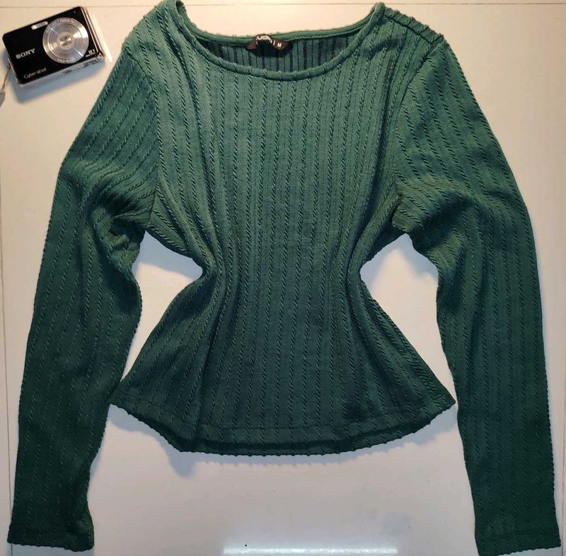 Y2K Chic Ribbed Green Long Sleeve Top
