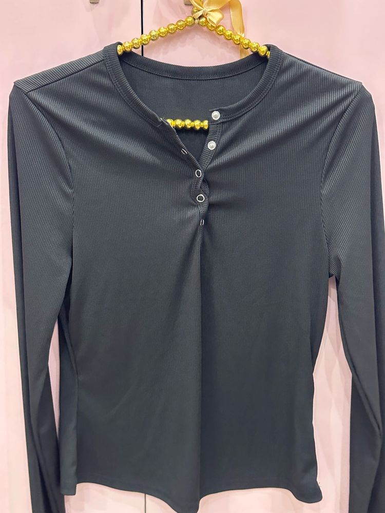 Ribbed Long Sleeve Henley Top