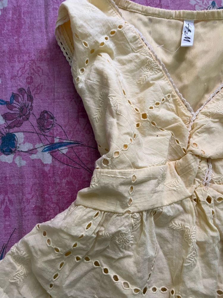 Chic Yellow Eyelet Top