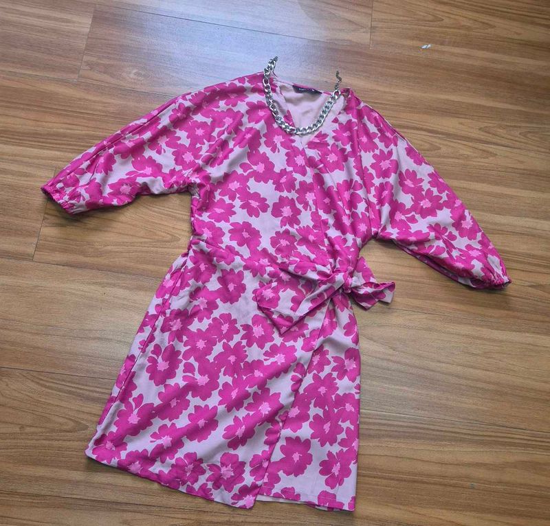 faballey pink Floral Wrap Dress