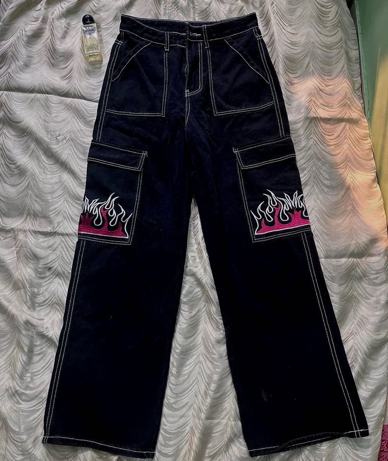 Cool Flame Detailed Cargo Pants