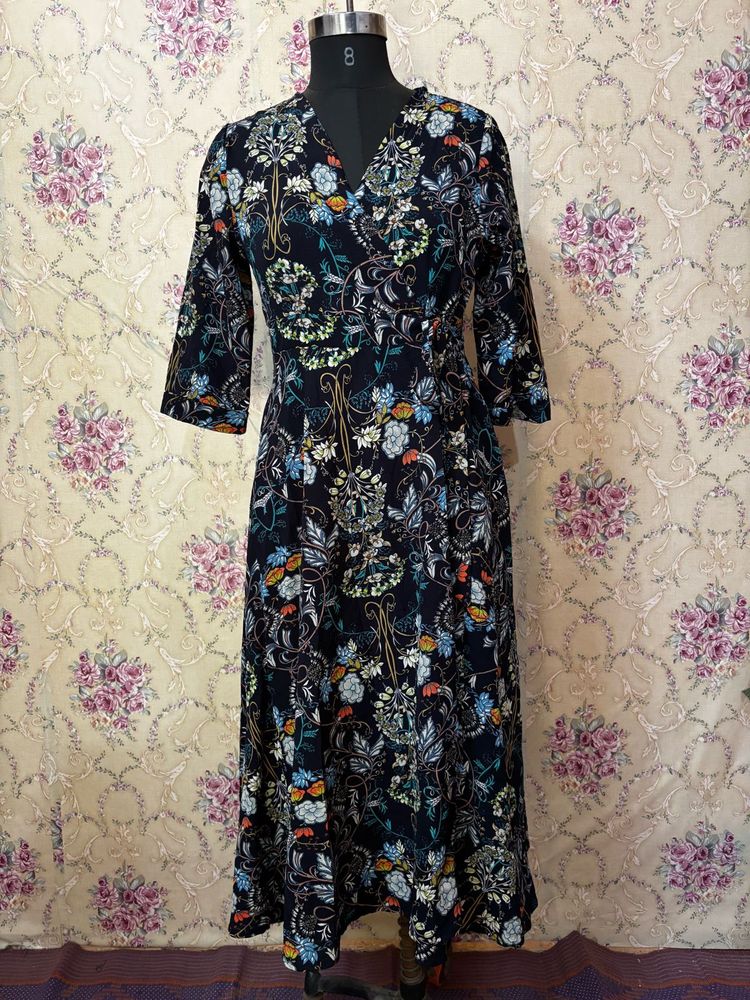 Navy Floral Midi Dress