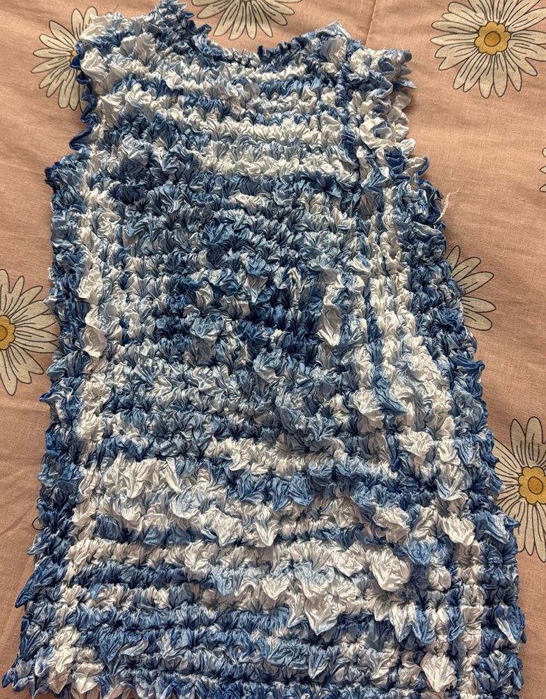 Blue &amp; White Textured Tank Top