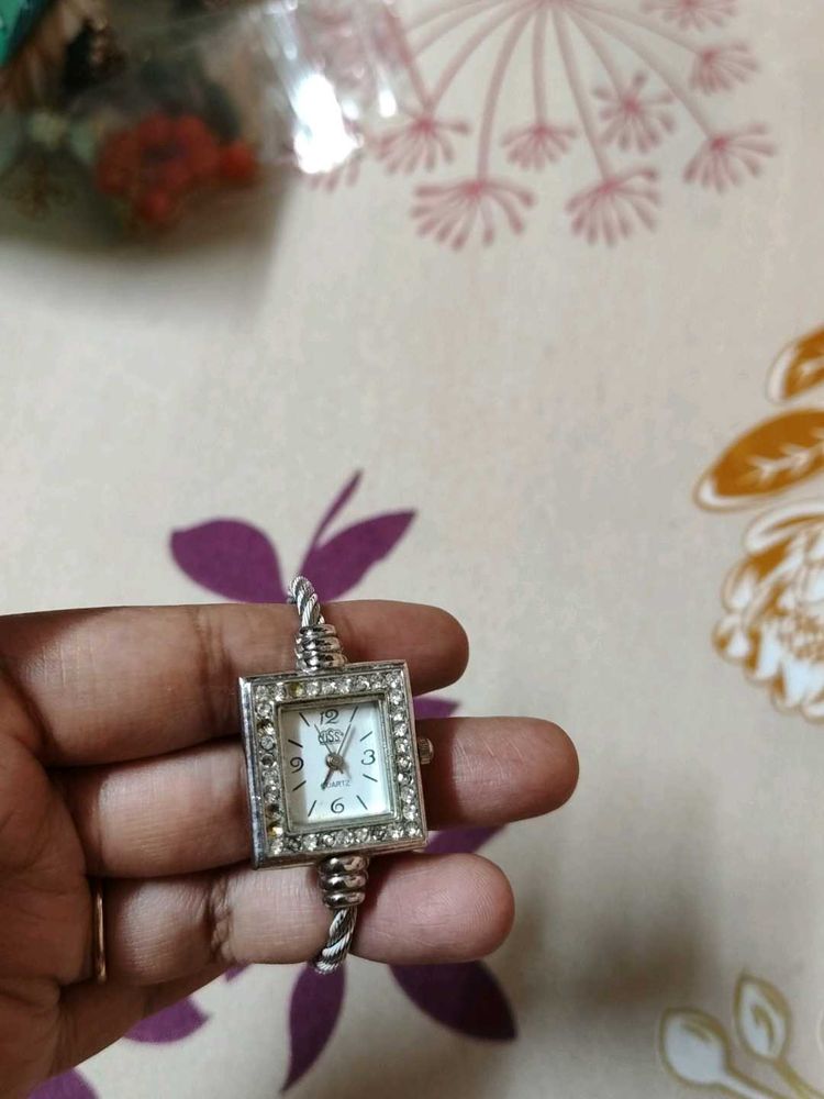 Sparkling Square Face Bangle Watch