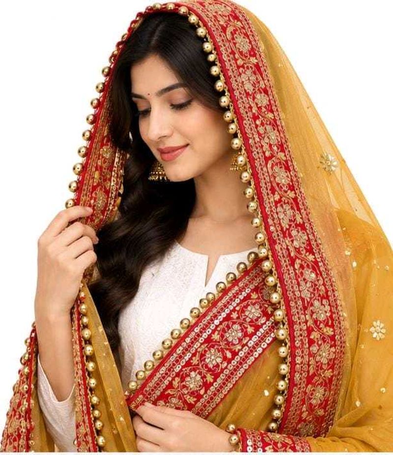 Embroidered Dupatta with Beaded Trim