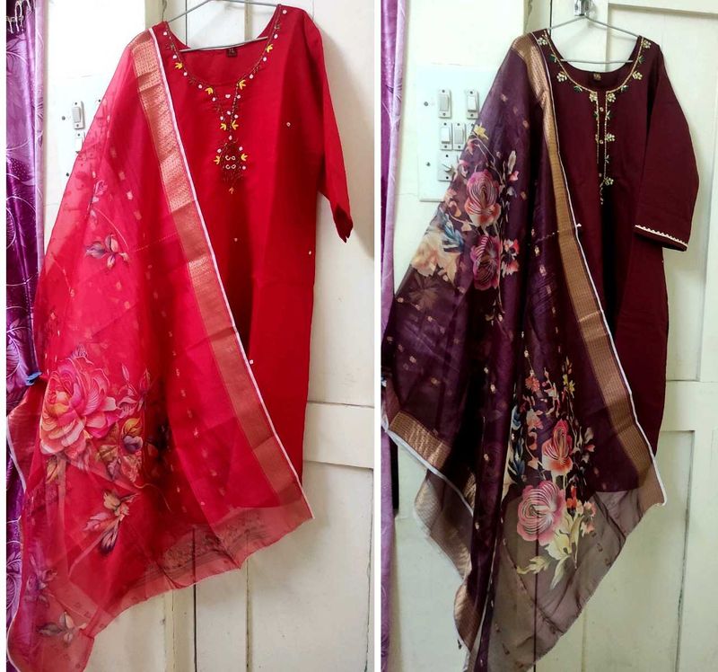 Combo - Floral Embroidered Kurta Sets ❤️
