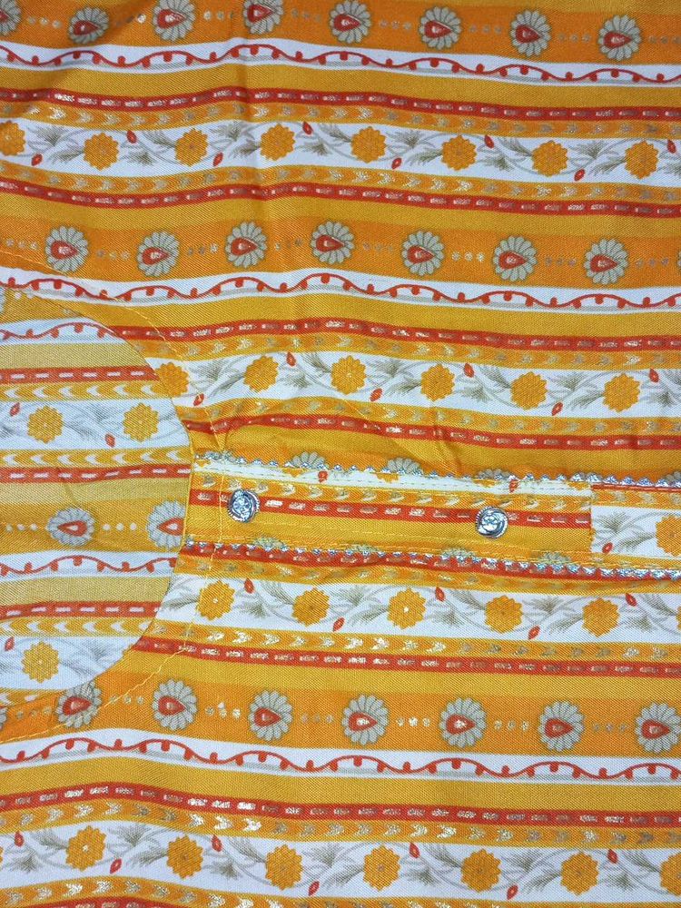 Vibrant Orange &amp; Yellow Floral Striped Top