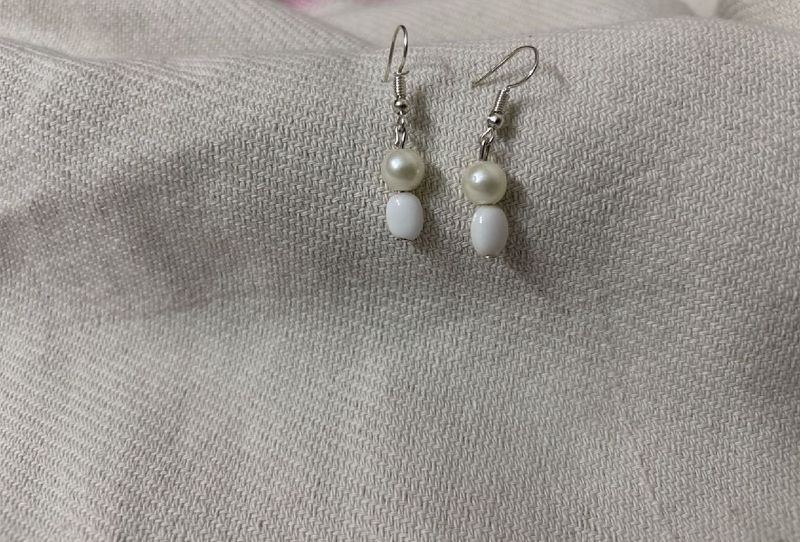 Pearl &amp; White Bead Drop Earrings
