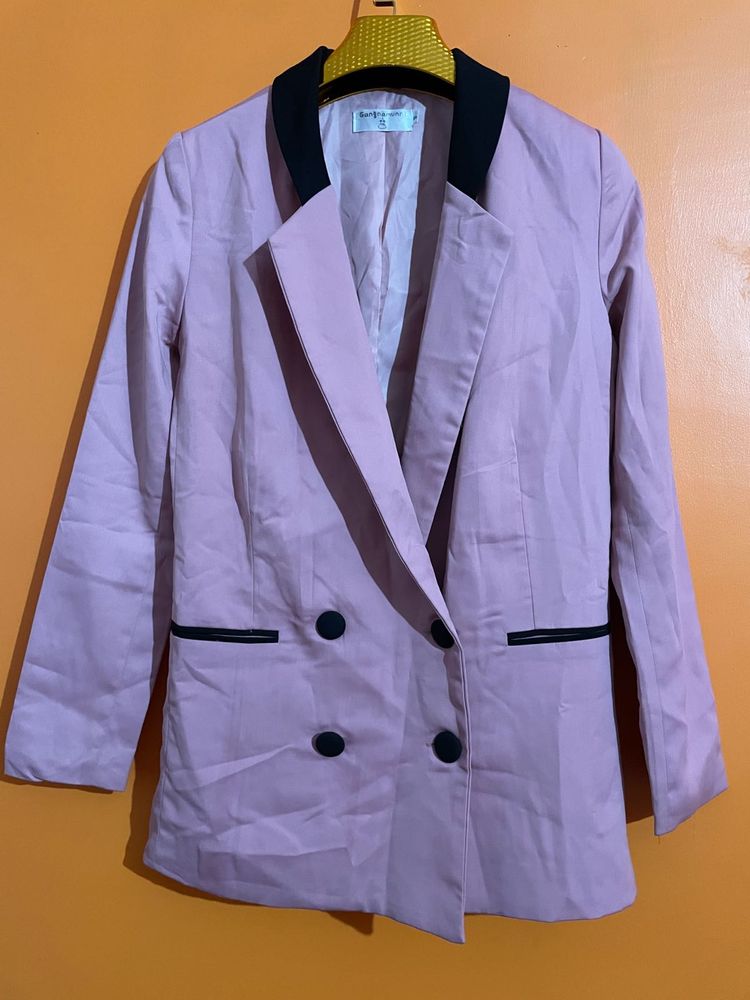 Shoulder-15.5 inches Pink Double-Breasted Blazer