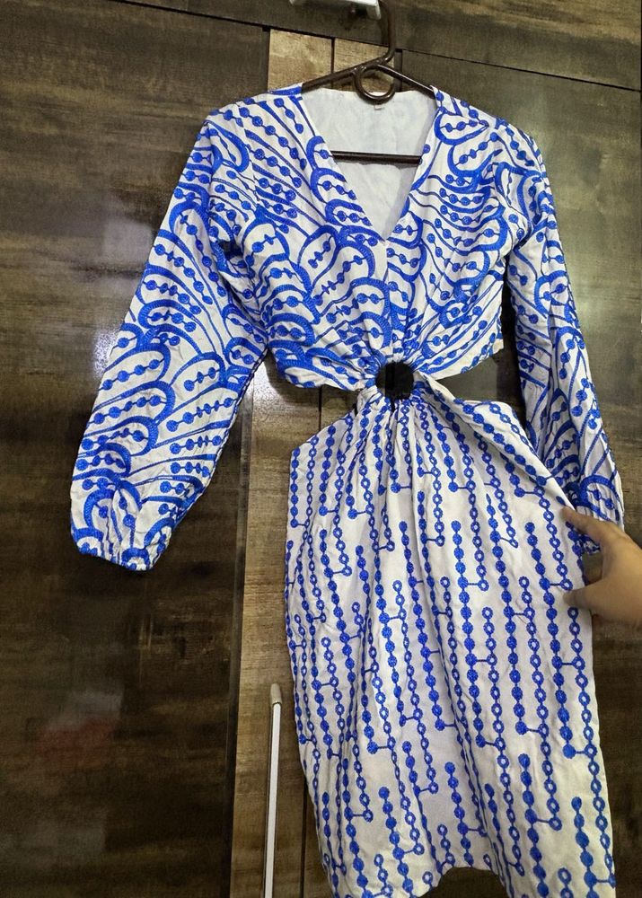 Blue &amp; White Cutout Dress