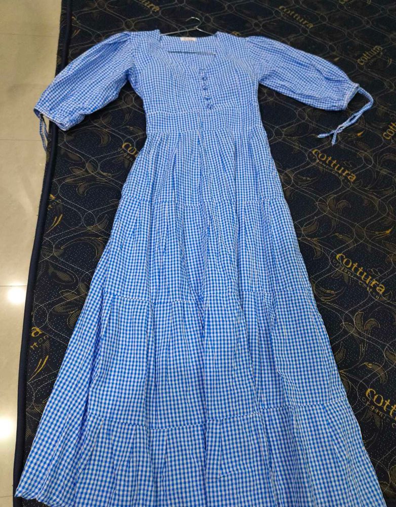Blue Gingham Tiered Maxi Dress
