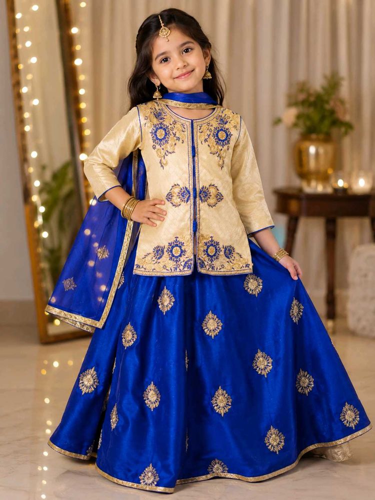 Exquisite Blue &amp; Gold Embroidered Lehenga Choli Se