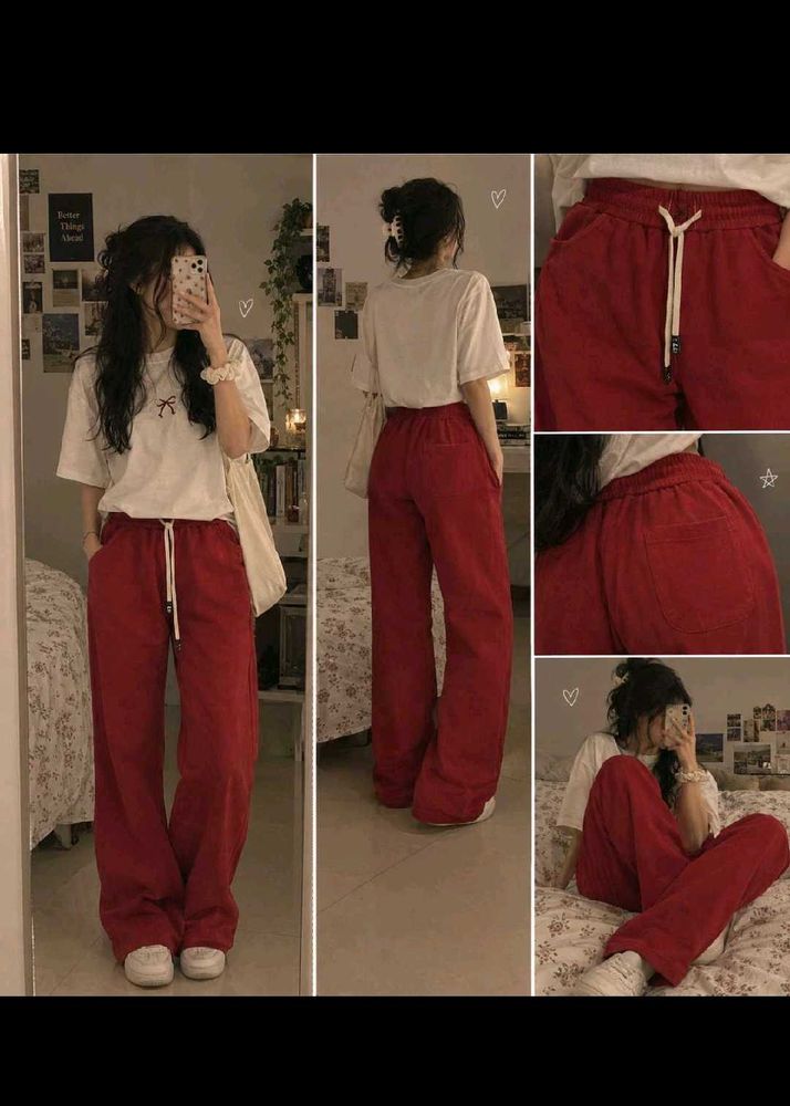 Red Wide-Leg Lounge Pants