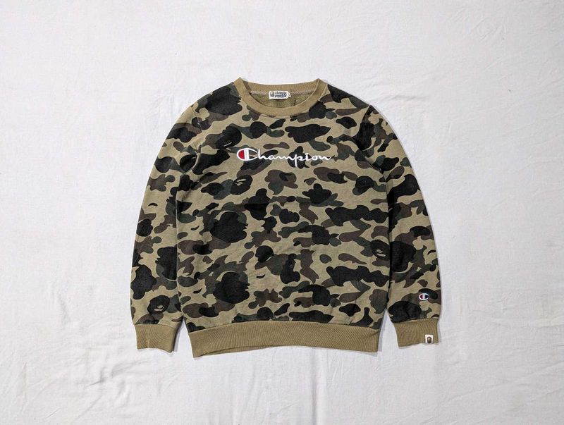 BAPE x Champion Camo Crewneck Sweatshirt