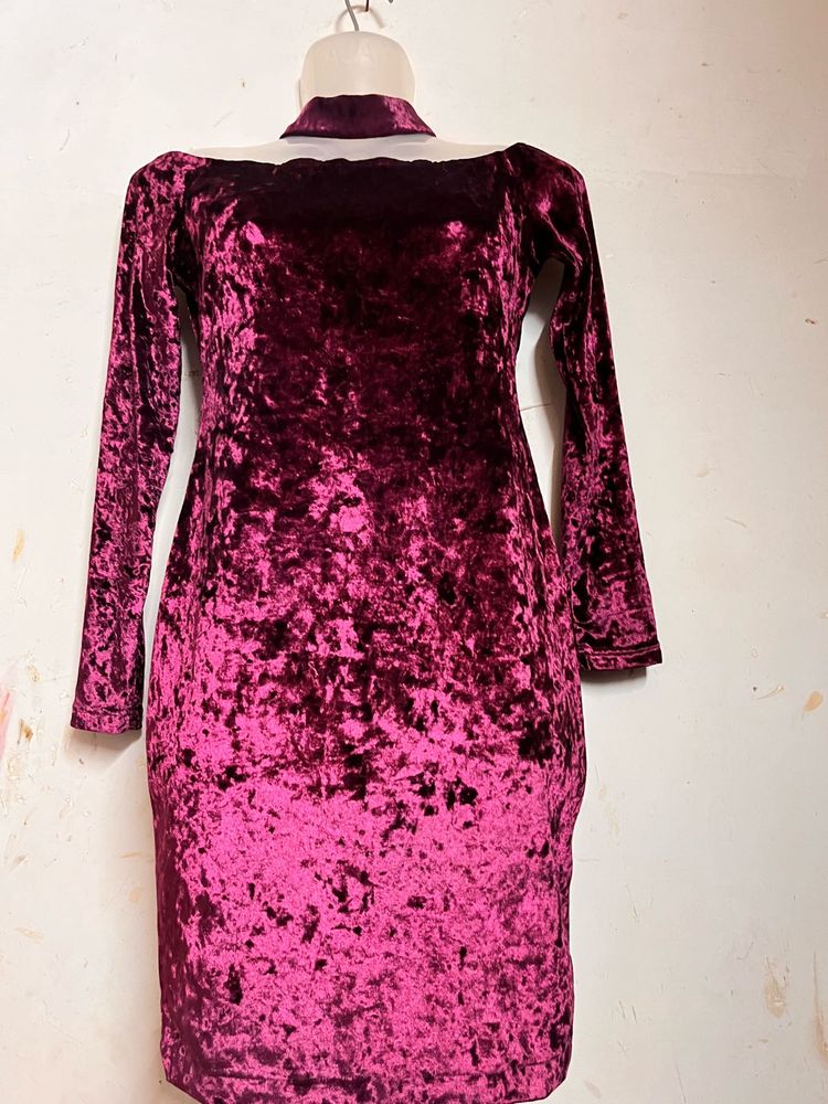 Burgundy Velvet Choker Dress