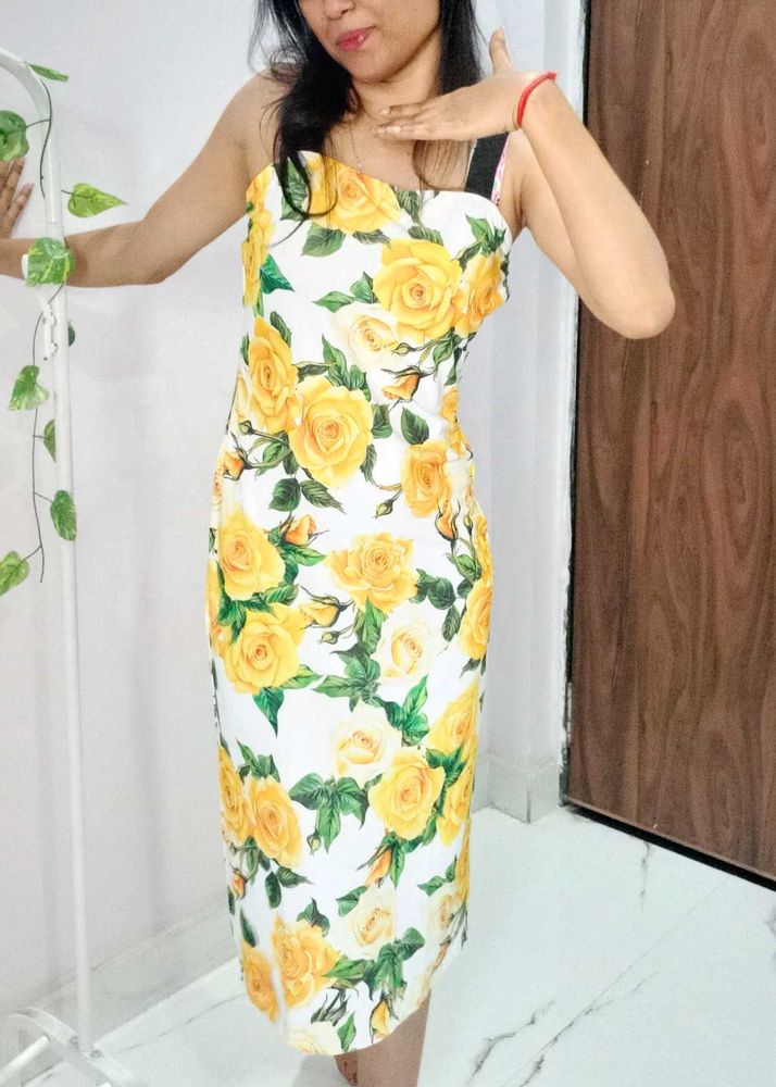 Beautiful Rose Print Strappy Dress