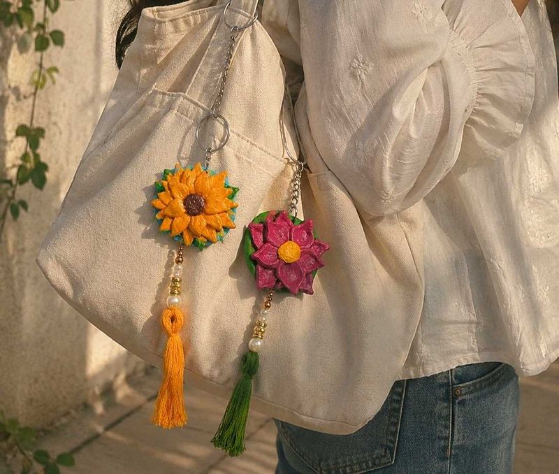 Cute Handmade Flower Keychains set
