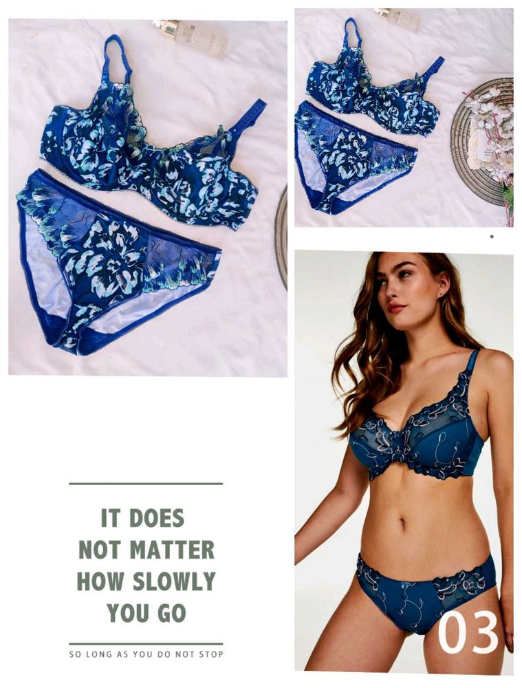 Floral Lingerie Set - Blue