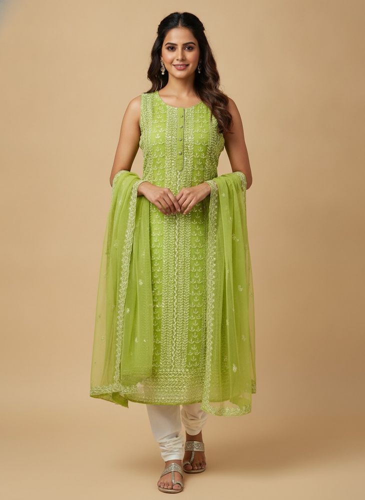 Lime Green Embroidered Kurta