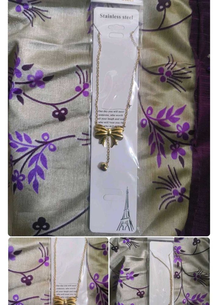 Gold Bow Necklace Stainless Steel