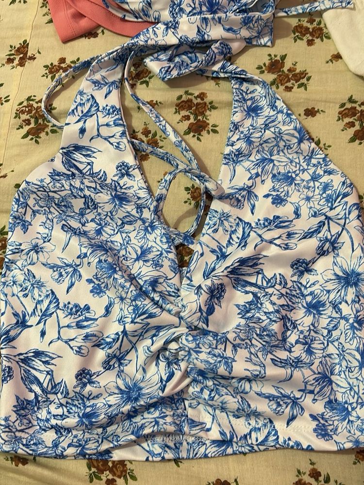 Halter neck Blue Floral top