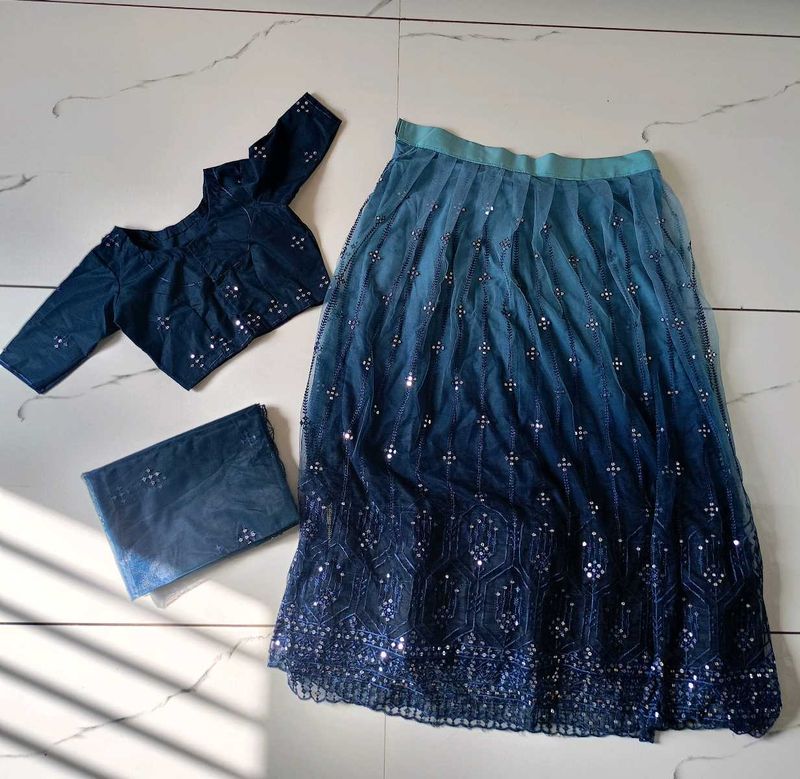 (New) Stunning Blue Chaniya Choli Set + Free Gift