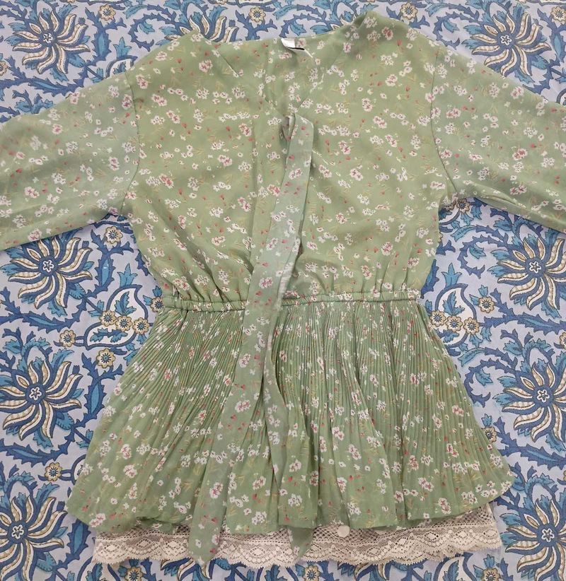 Chic Floral Print Pleated Tunic