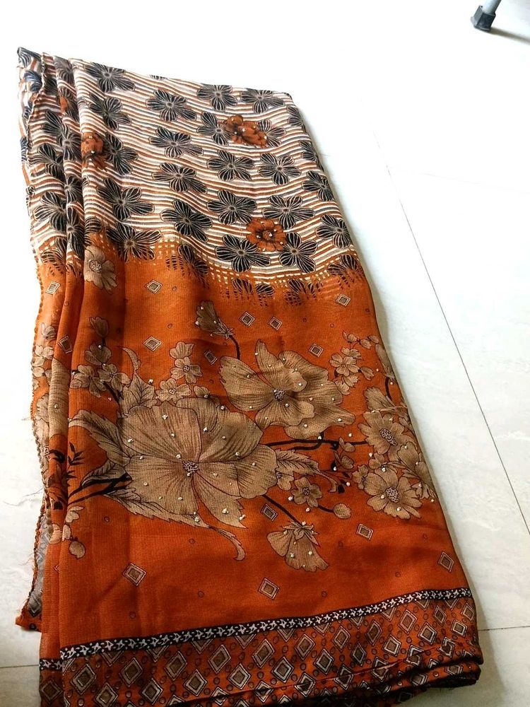 Elegant Orange Floral Saree