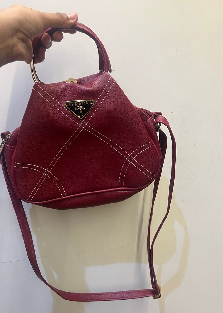 Maroon Handbag with Sling (cherry colour coded)