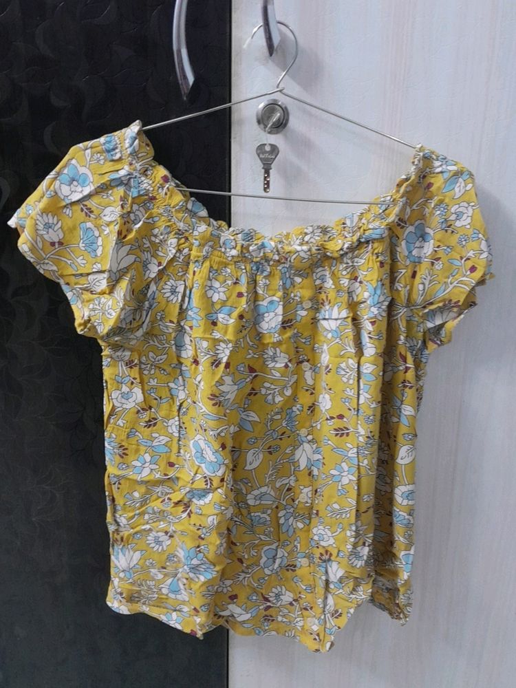 Yellow floral Half Shoulder top