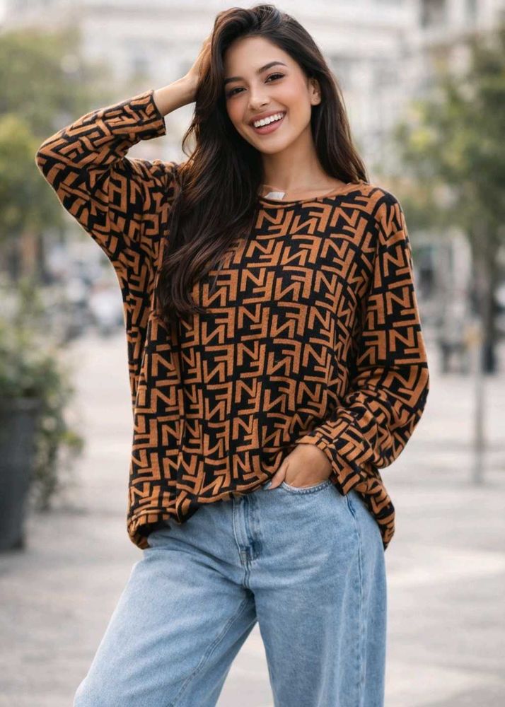 Patterned brown Long Sleeve sweatshirt