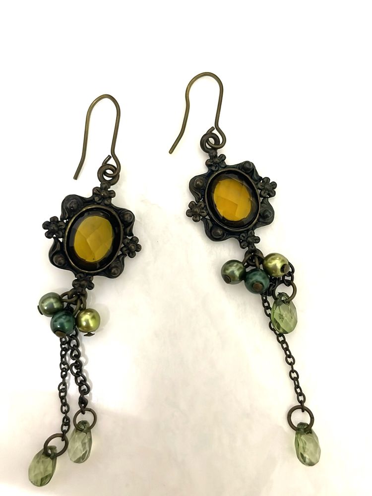 Green  And Topaz Coloured Oxidised Earings