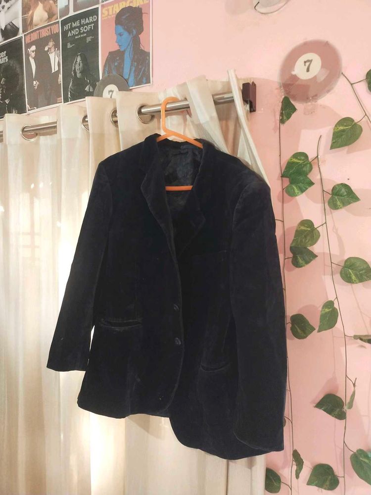 Dark Blue Velvet Blazer
