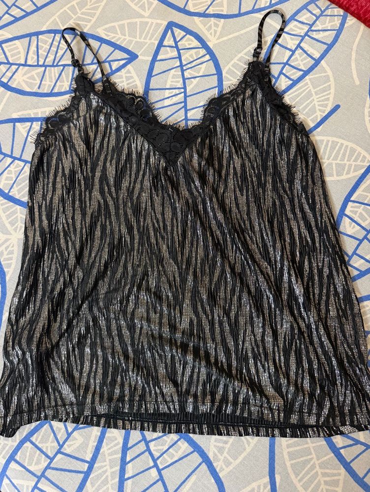 H&amp;M_Sparkly Black &amp; Silver Cami