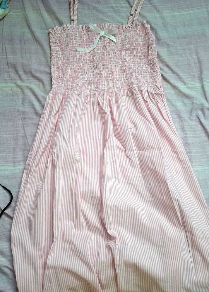 Pink Striped Smocked Dress