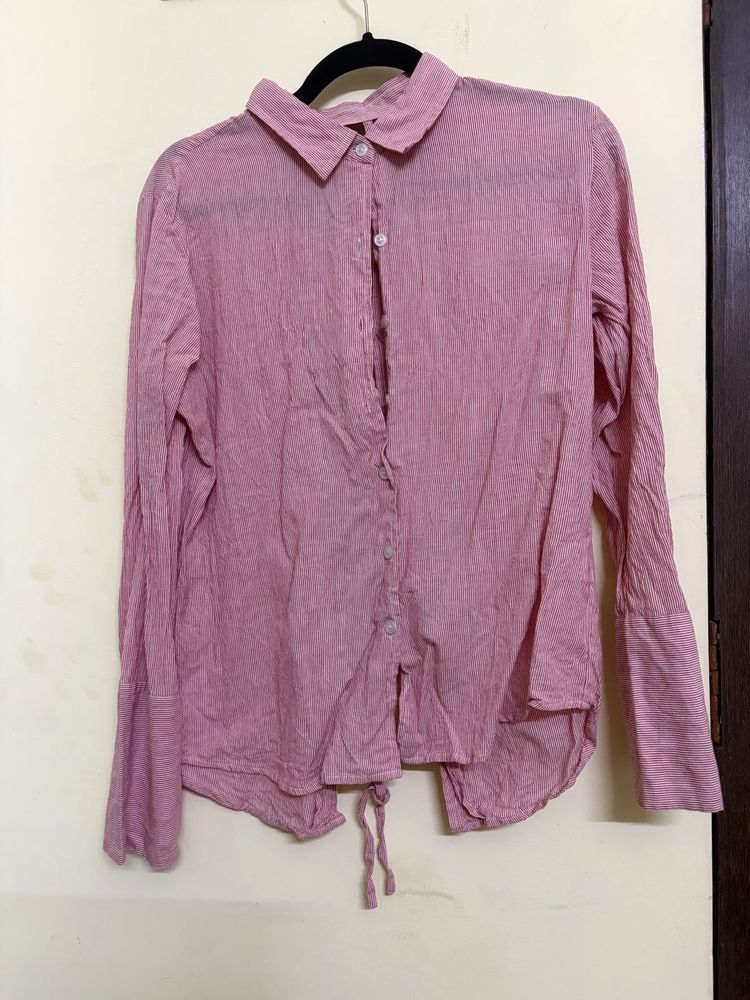 Chic Pink Striped Button-Up Top