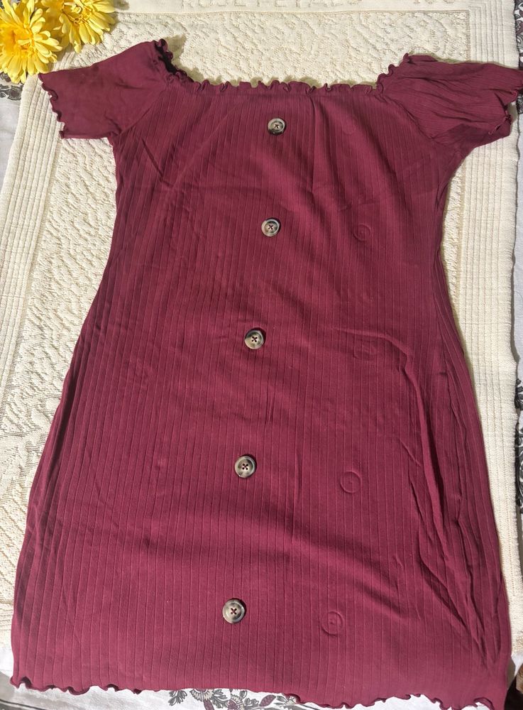 Shein Off-Shoulder Button-Up Ribbed Dress