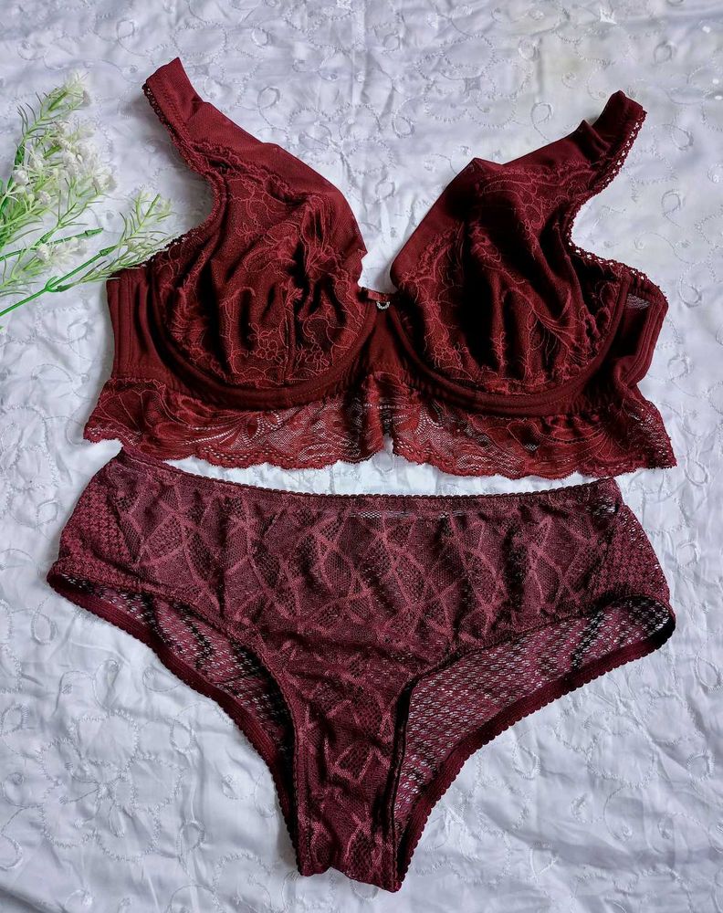 Maroon Lace Lingerie Set