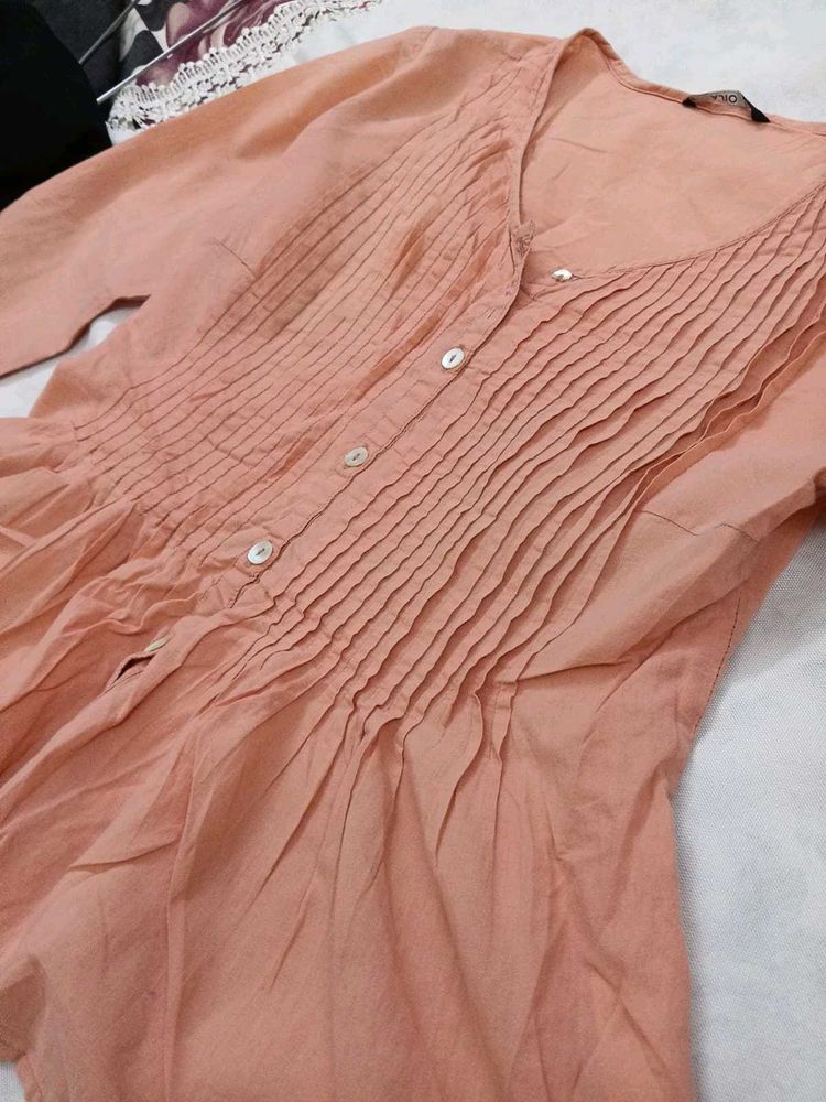 Peach Pleated Top
