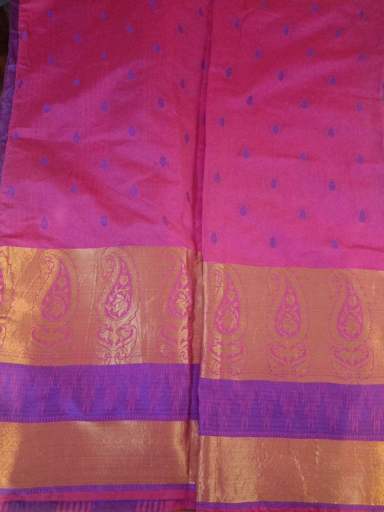 Vibrant Pink Saree with Paisley Border