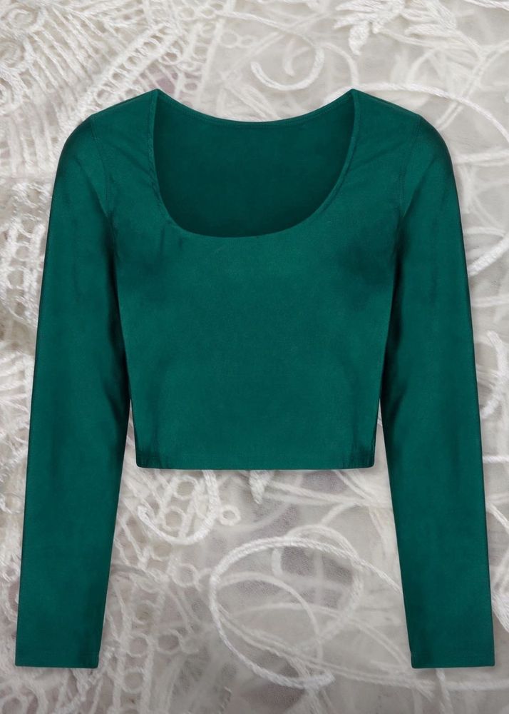 Emerald Green Long Sleeve Square Neck Crop Top